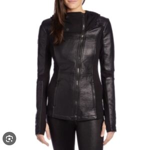 Blanc Noir Black Vegan Leather Hooded Jacket